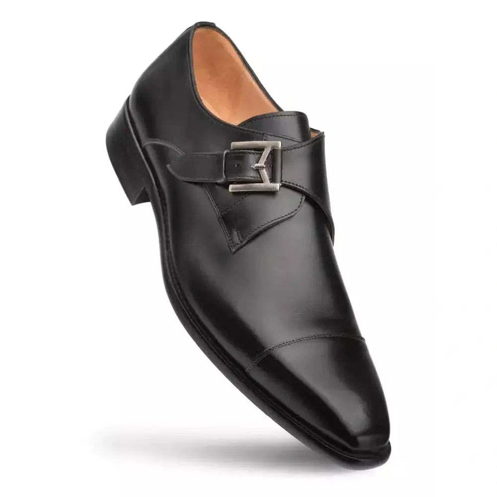 Mezlan SHOES Mezlan Mens Black Single Monk Strap Cap Toe Leather Dress Shoes