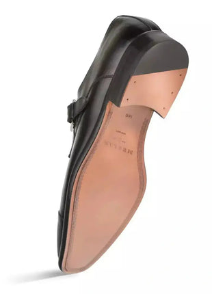 Mezlan SHOES Mezlan Mens Black Single Monk Strap Cap Toe Leather Dress Shoes