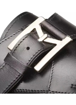 Mezlan SHOES Mezlan Mens Black Single Monk Strap Cap Toe Leather Dress Shoes