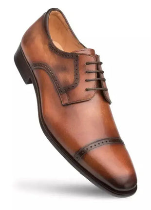 Mezlan SHOES Mezlan Mens Cognac Brown Lace-up Oxford Cap Toe Leather Dress Shoes