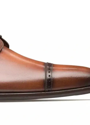 Mezlan SHOES Mezlan Mens Cognac Brown Lace-up Oxford Cap Toe Leather Dress Shoes