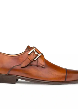 Mezlan SHOES Mezlan Mens Cognac Single Monk Strap Cap Toe Leather Dress Shoes