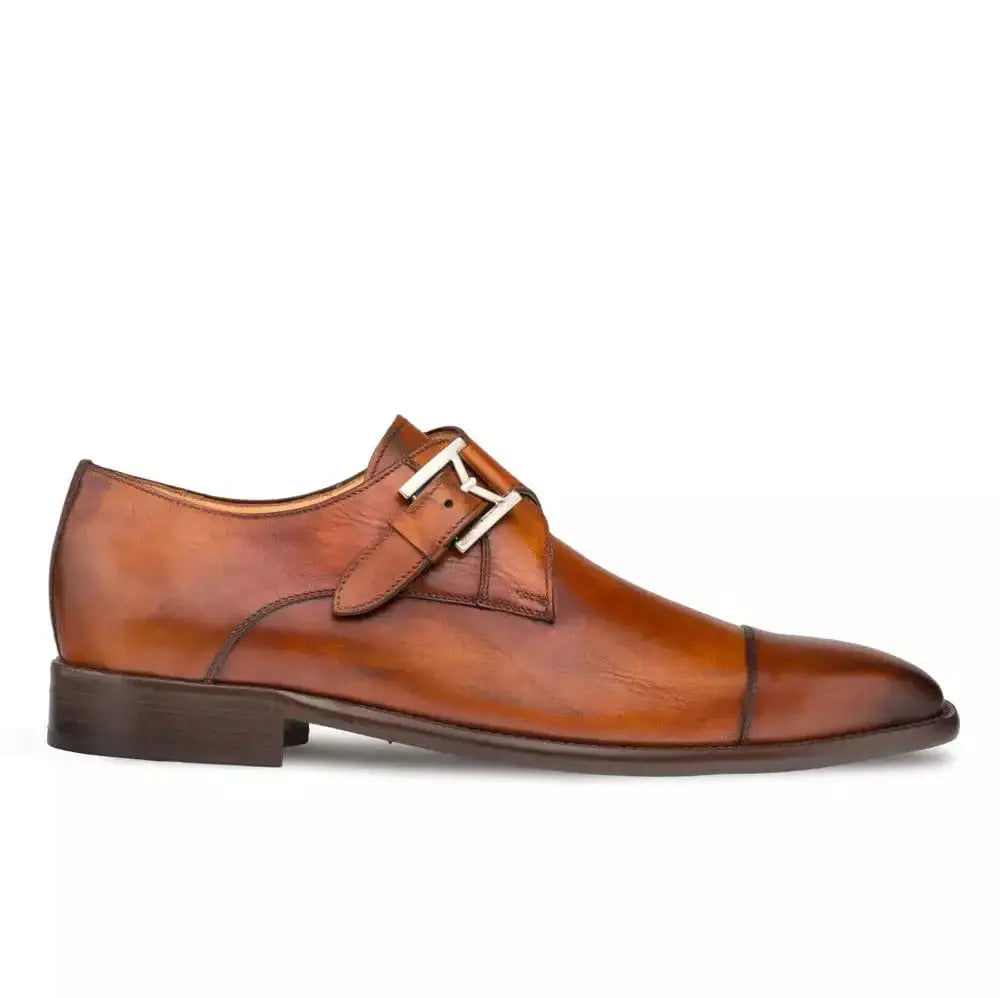 Mezlan Mens Cognac Single Monk Strap Cap Toe Leather Dress Shoes