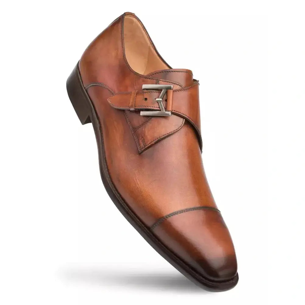Mezlan Mens Cognac Single Monk Strap Cap Toe Leather Dress Shoes The Suit Depot