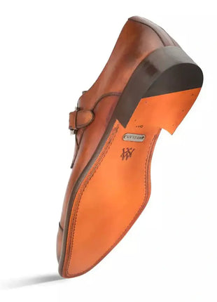 Mezlan SHOES Mezlan Mens Cognac Single Monk Strap Cap Toe Leather Dress Shoes