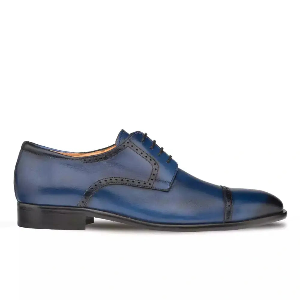 Mezlan Mens Navy Lace up Oxford Cap Toe Leather Dress Shoes The