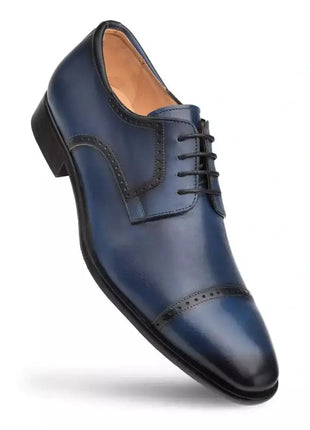Mezlan SHOES Mezlan Mens Navy Lace-up Oxford Cap Toe Leather Dress Shoes