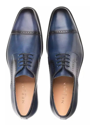 Mezlan SHOES Mezlan Mens Navy Lace-up Oxford Cap Toe Leather Dress Shoes