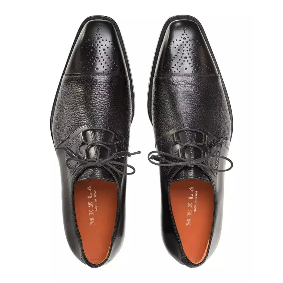 Mezlan Mens Solid Black Cap Toe Lace up Oxford Leather Dress Shoes