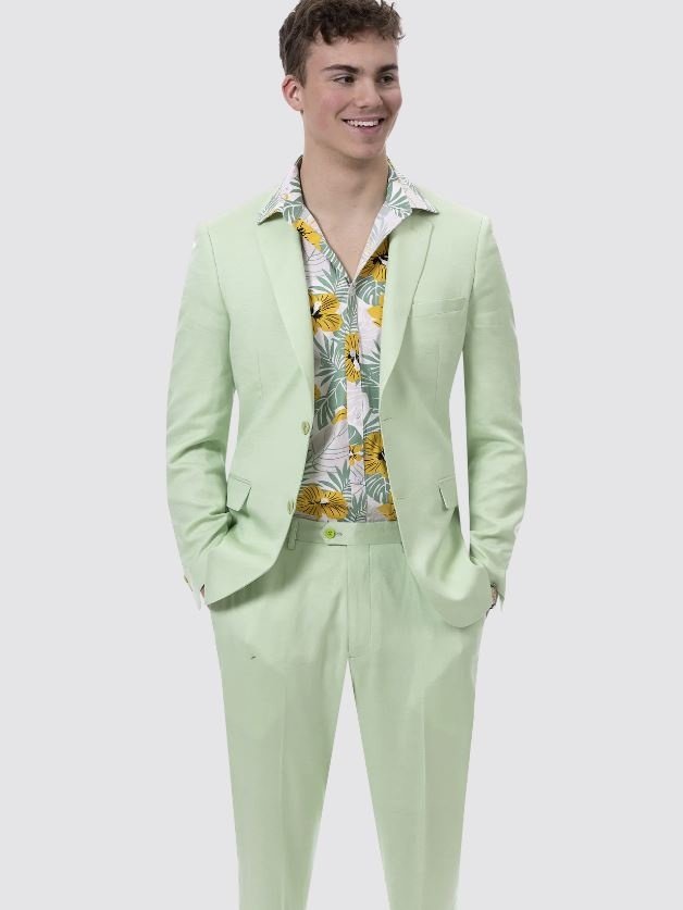 Kent &amp; Park Mens Solid Mint Green Classic Fit Linen Blend 2 Piece Suit