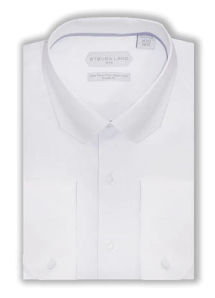 Steven Land Mens White Cotton Classic Fit French Cuff Non-Iron Mitered Dress Shirt