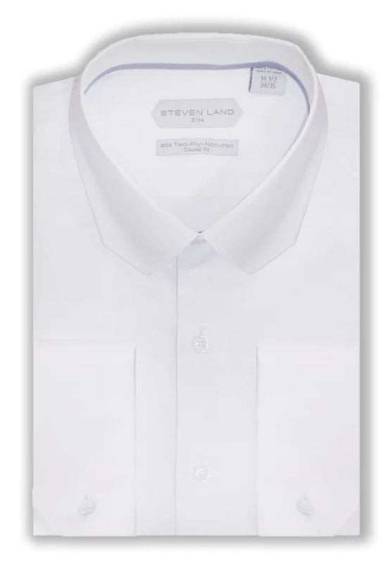 Steven Land Mens White Cotton Classic Fit French Cuff Non-Iron Mitered Dress Shirt