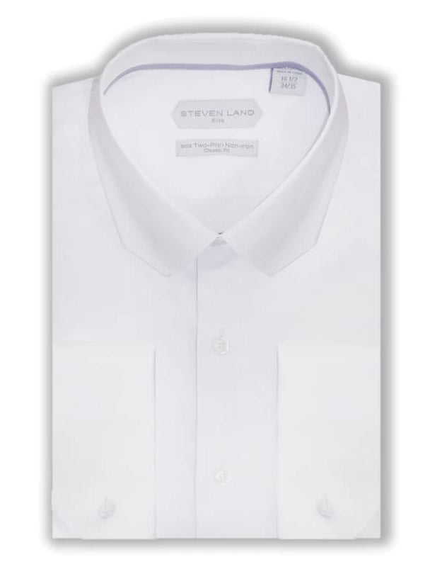 Steven Land Mens White Cotton Classic Fit French Cuff Non-Iron Mitered Dress Shirt