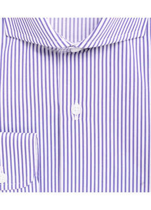 Modena SHIRTS Mens Slim Fit Purple Striped Spread Collar Cotton Blend Dress Shirt