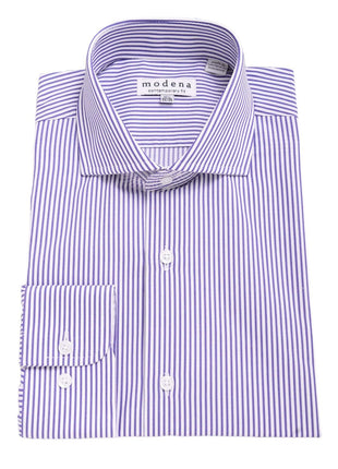 Modena SHIRTS Mens Slim Fit Purple Striped Spread Collar Cotton Blend Dress Shirt