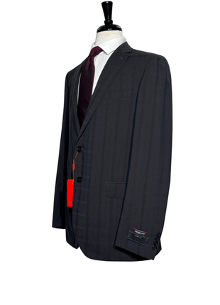 Bartorelli Napoli Mens Dark Charcoal Windowpane Notch Lapel Slim Fit 2-Button Wool Suit  - 44L