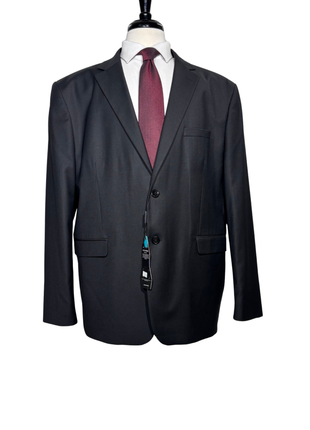 Format Solid Black Notch Lapel Classic Fit 2-Button Wool Blend Suit - 48R