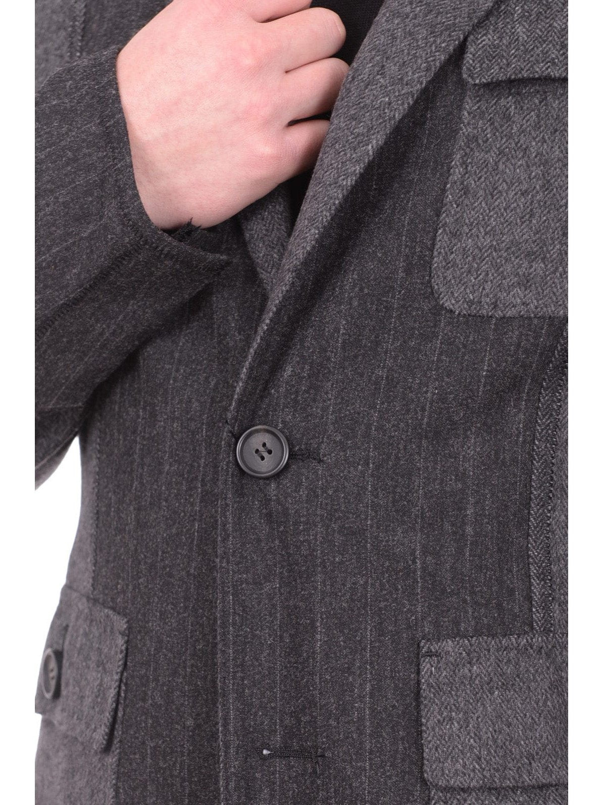 Napoli BLAZERS Mens Extra Slim Fit Napoli Gray Patchwork Unlined Unstructured Wool Sportcoat