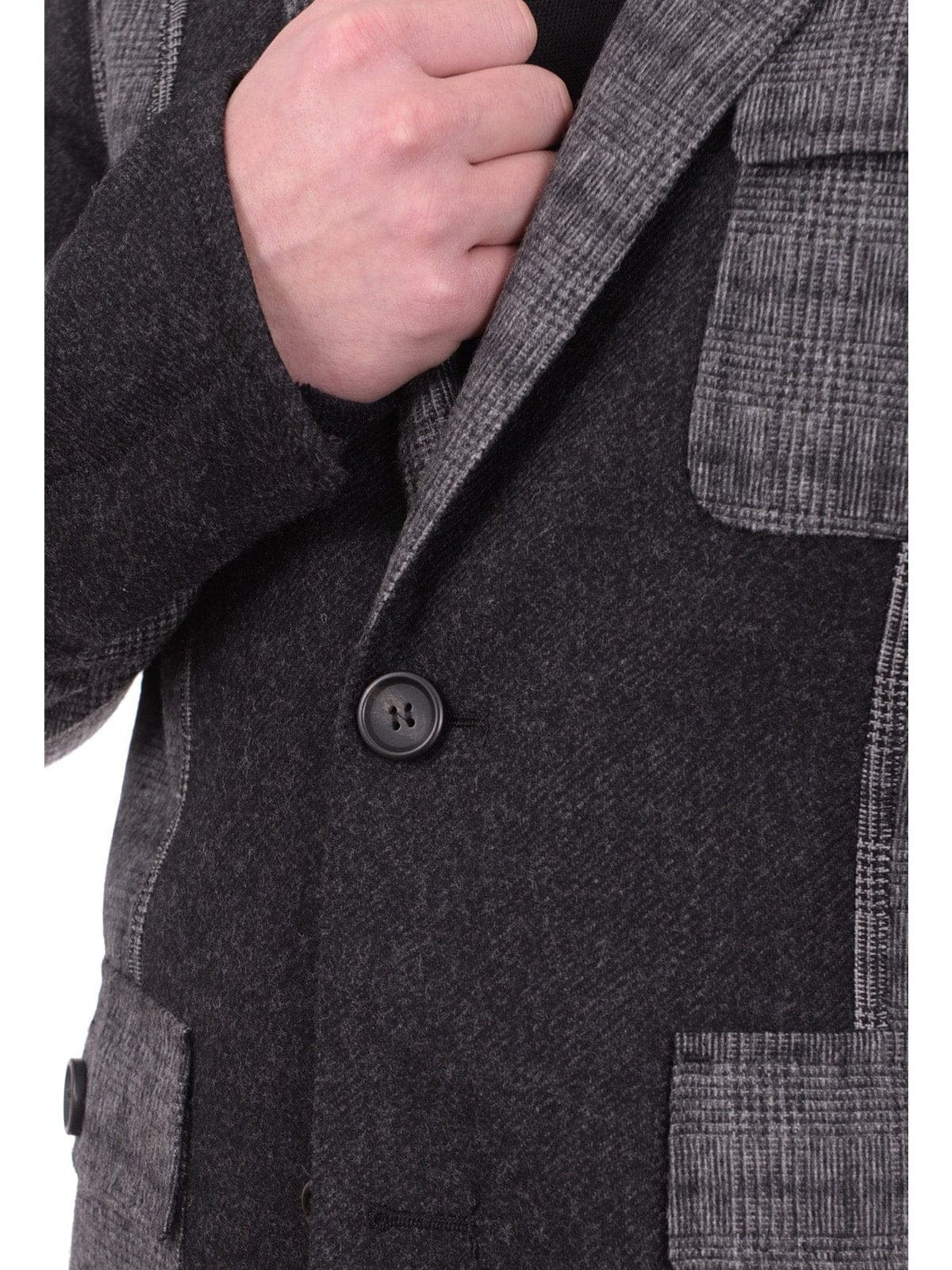 Napoli BLAZERS Mens Napoli Charcoal Gray Patchwork Unstructured Unlined Wool Sportcoat