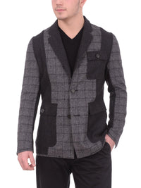 Thumbnail for Napoli BLAZERS Mens Napoli Gray Black Plaid Unstructured Sportcoat With Patch Pockets