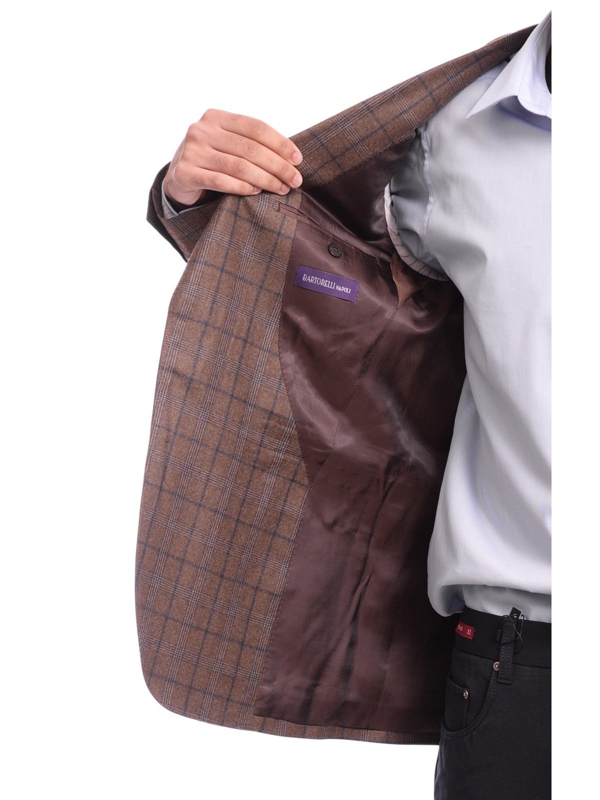 Napoli BLAZERS Mens Napoli Slim Fit Brown Blue Plaid Half Canvassed Reda Wool Blazer Sportcoat