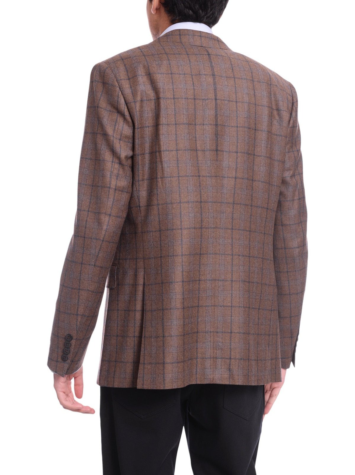 Napoli BLAZERS Mens Napoli Slim Fit Brown Blue Plaid Half Canvassed Reda Wool Blazer Sportcoat