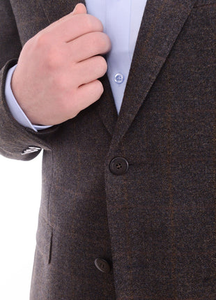 Napoli BLAZERS Mens Napoli Slim Fit Brown Textured Half Canvassed Wool Blazer Sportcoat