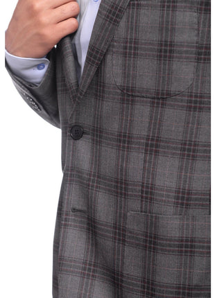 Napoli BLAZERS Mens Napoli Slim Fit Charcoal Gray Plaid Half Canvassed Cotton Blazer Sportcoat