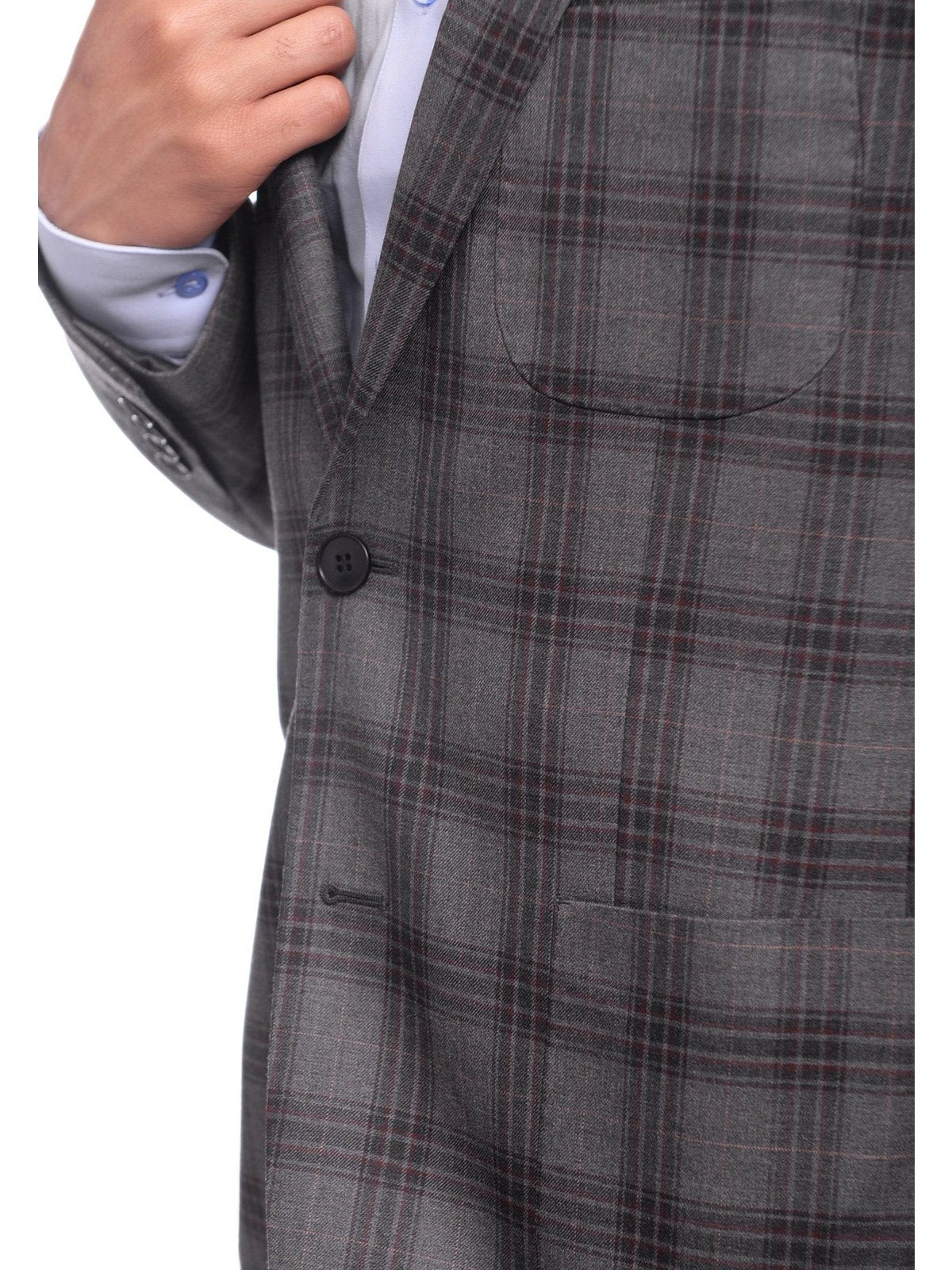 Napoli BLAZERS Mens Napoli Slim Fit Charcoal Gray Plaid Half Canvassed Cotton Blazer Sportcoat