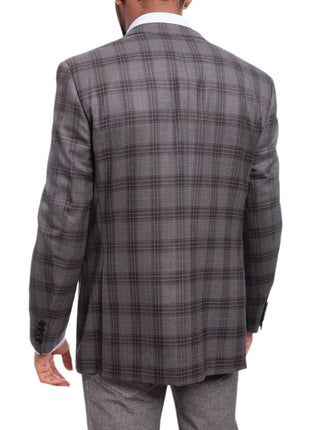 Napoli BLAZERS Mens Napoli Slim Fit Charcoal Gray Plaid Half Canvassed Cotton Blazer Sportcoat