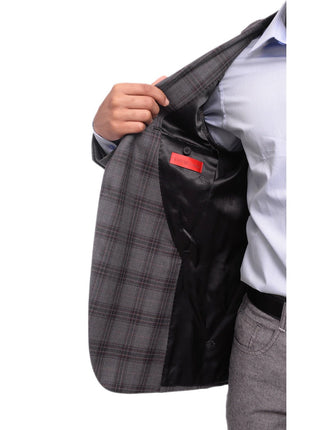 Napoli BLAZERS Mens Napoli Slim Fit Charcoal Gray Plaid Half Canvassed Cotton Blazer Sportcoat