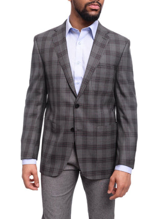 Napoli BLAZERS Mens Napoli Slim Fit Charcoal Gray Plaid Half Canvassed Cotton Blazer Sportcoat