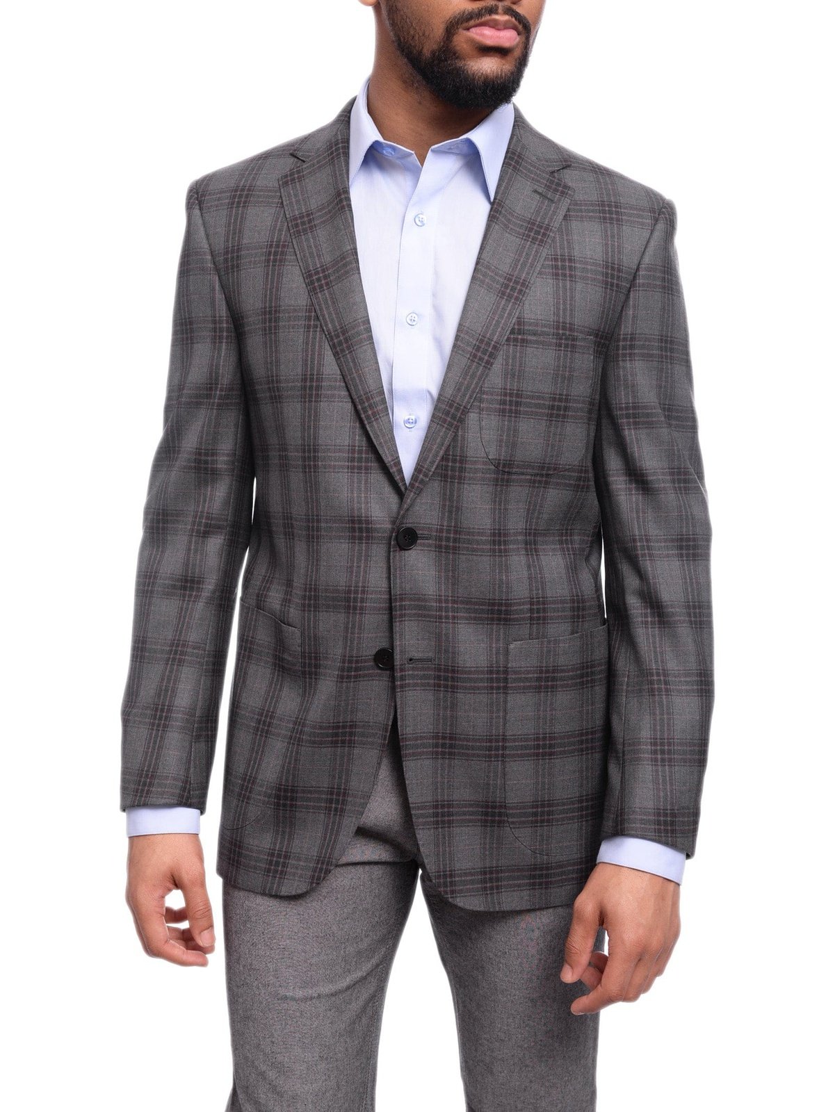 Napoli BLAZERS Mens Napoli Slim Fit Charcoal Gray Plaid Half Canvassed Cotton Blazer Sportcoat