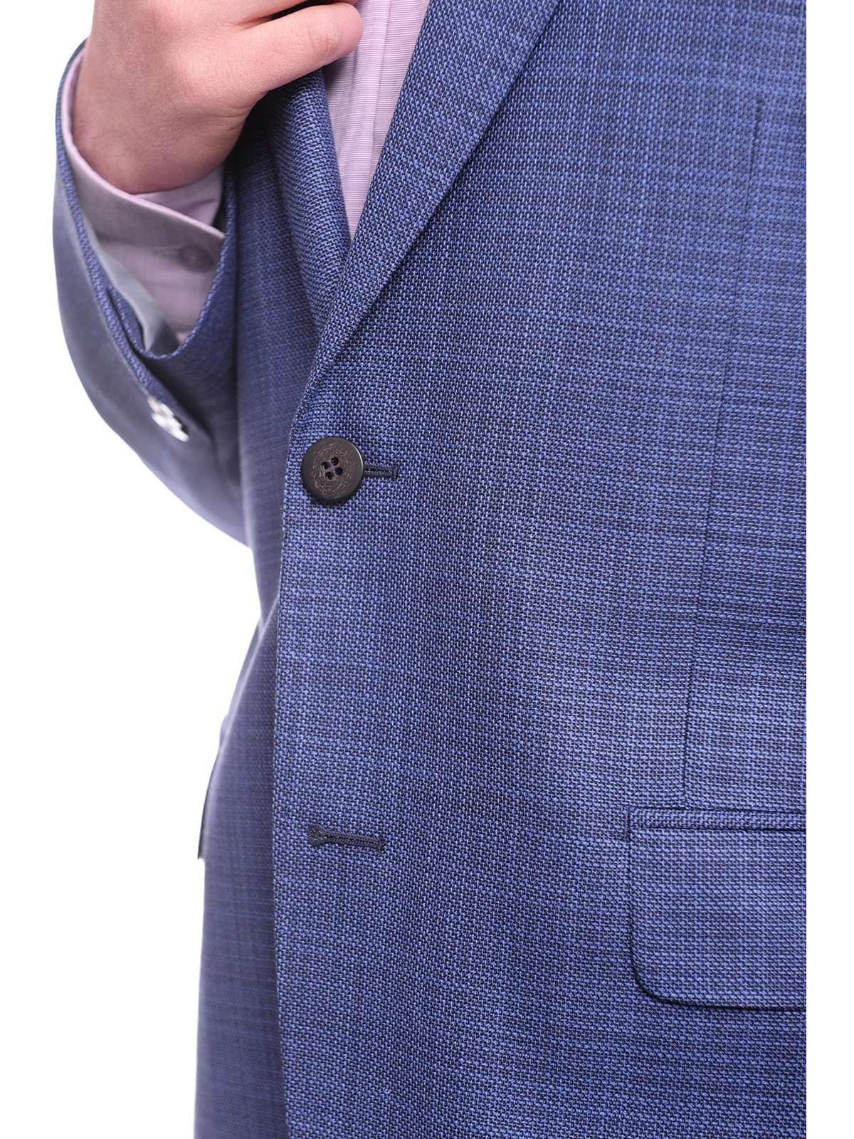 Napoli BLAZERS Napoli Classic Fit Blue Stepweave Half Canvas Wool Blazer Coat
