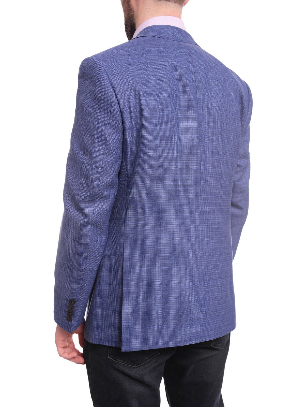 Napoli BLAZERS Napoli Classic Fit Blue Stepweave Half Canvas Wool Blazer Coat