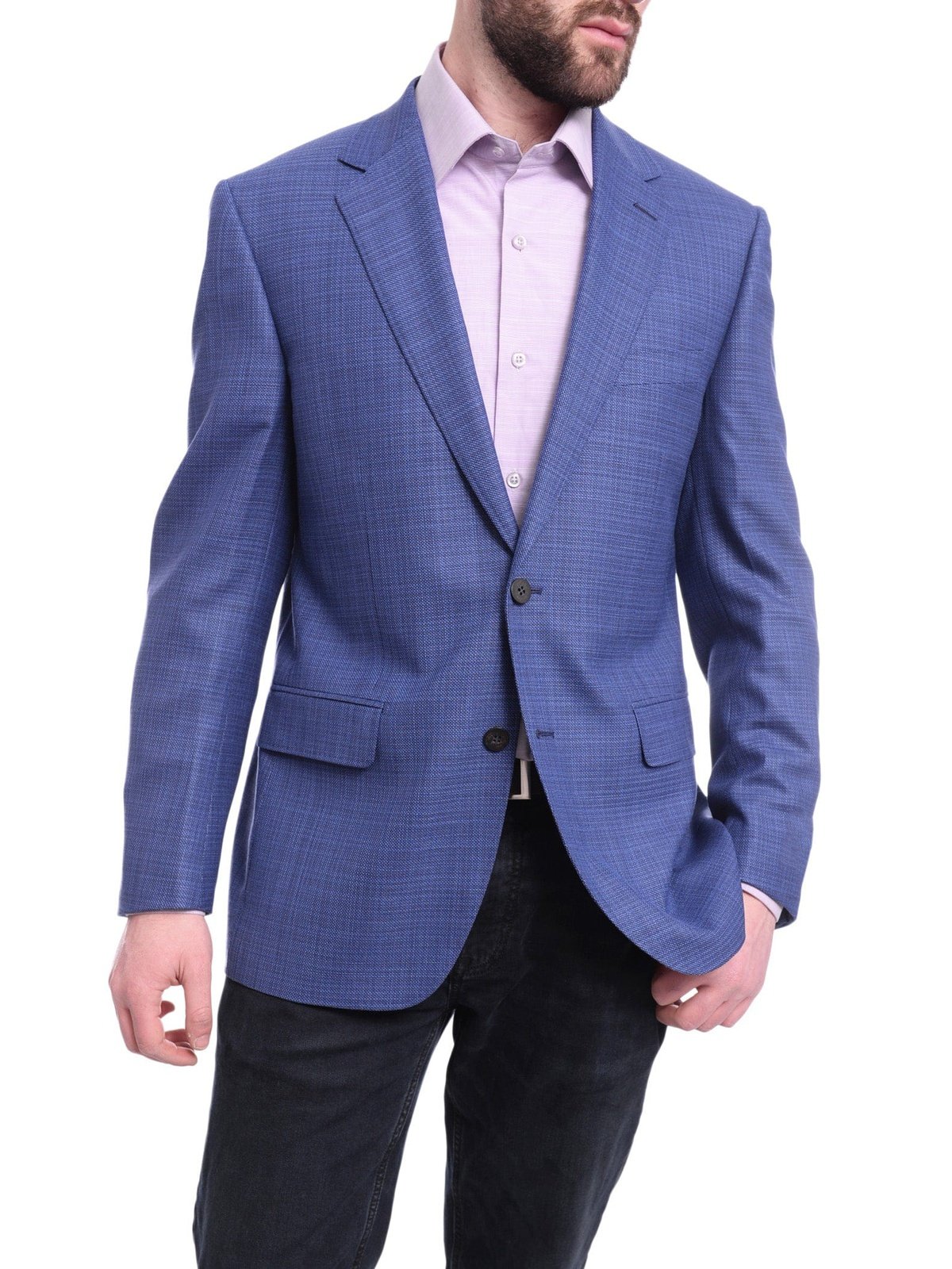 Napoli BLAZERS Napoli Classic Fit Blue Stepweave Half Canvas Wool Blazer Coat