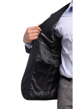 Napoli BLAZERS Napoli Classic Fit Navy Blue Tonal Houndstooth Half Canvassed Wool Silk Blazer