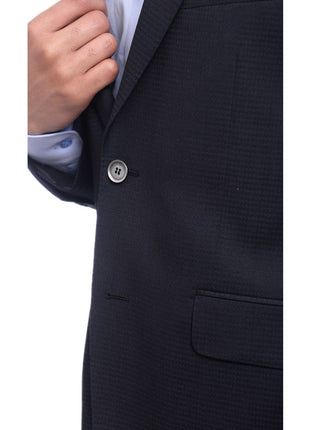Napoli BLAZERS Napoli Classic Fit Navy Blue Tonal Houndstooth Half Canvassed Wool Silk Blazer