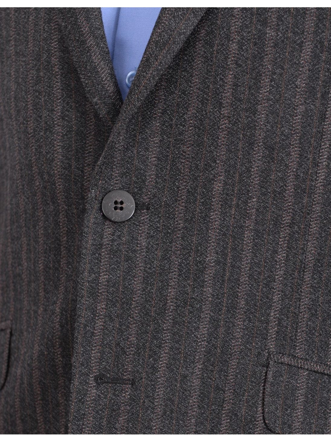 Napoli BLAZERS Napoli Gray Brown Striped Flannel Half Canvassed Wool Sportcoat Elbow Patches