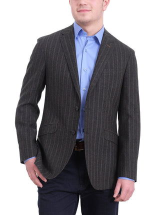 Napoli BLAZERS Napoli Gray Brown Striped Flannel Half Canvassed Wool Sportcoat Elbow Patches