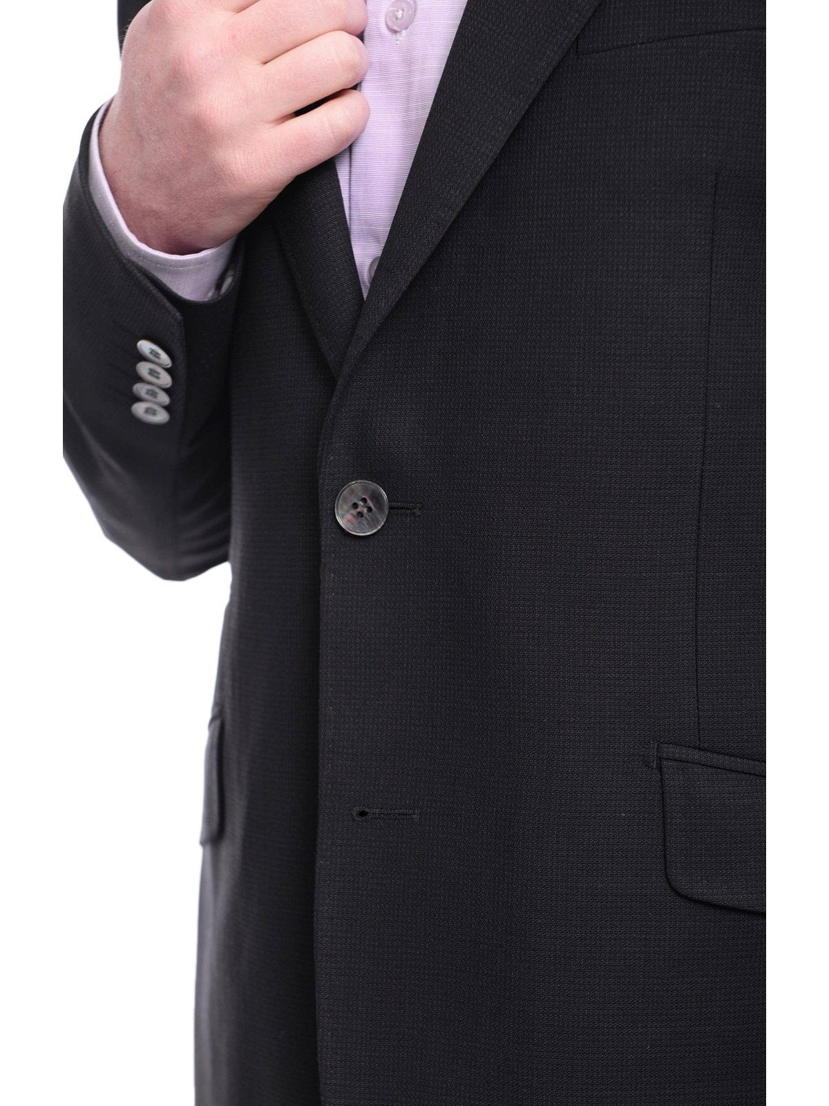 Napoli BLAZERS Napoli Slim Fit Black Textured Half Canvassed Zegna Wool Blazer Sportcoat