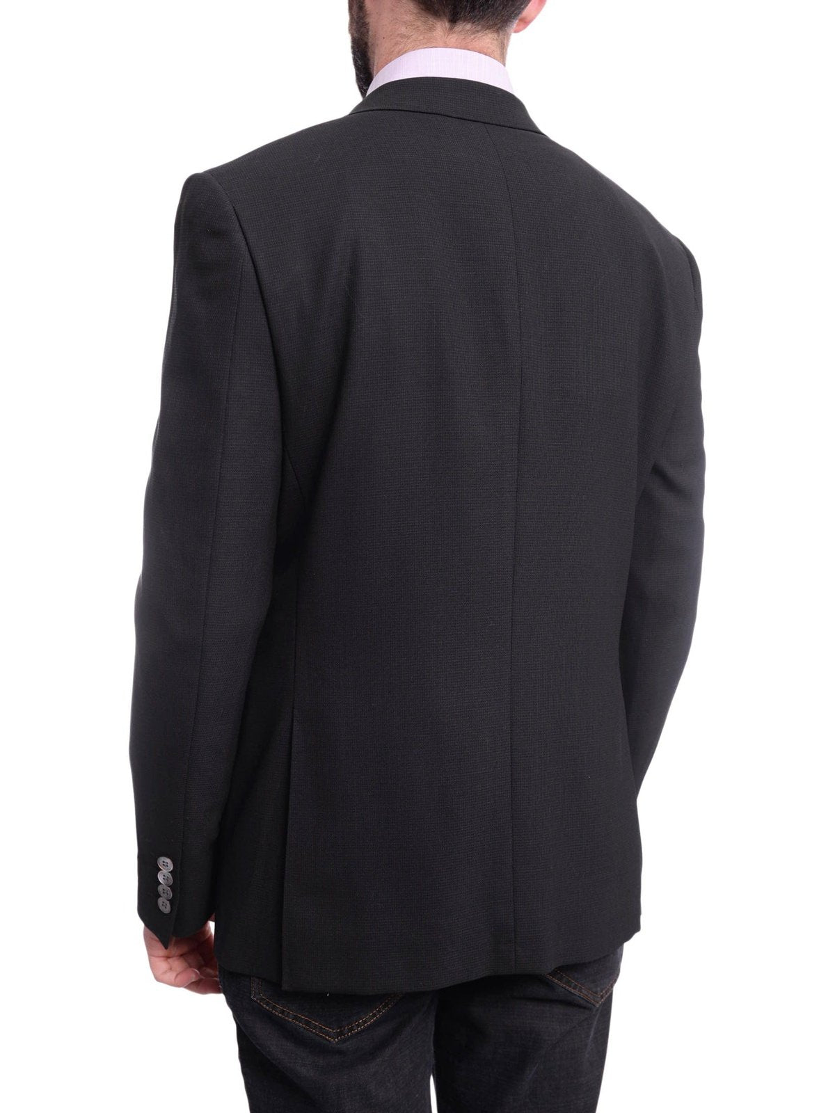 Napoli BLAZERS Napoli Slim Fit Black Textured Half Canvassed Zegna Wool Blazer Sportcoat