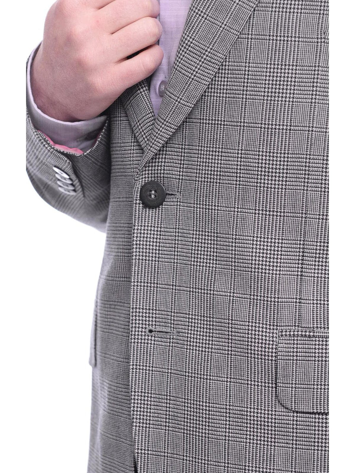 Napoli BLAZERS Napoli Slim Fit Black & White Glen Plaid Half Canvassed Zegna Wool Sportcoat