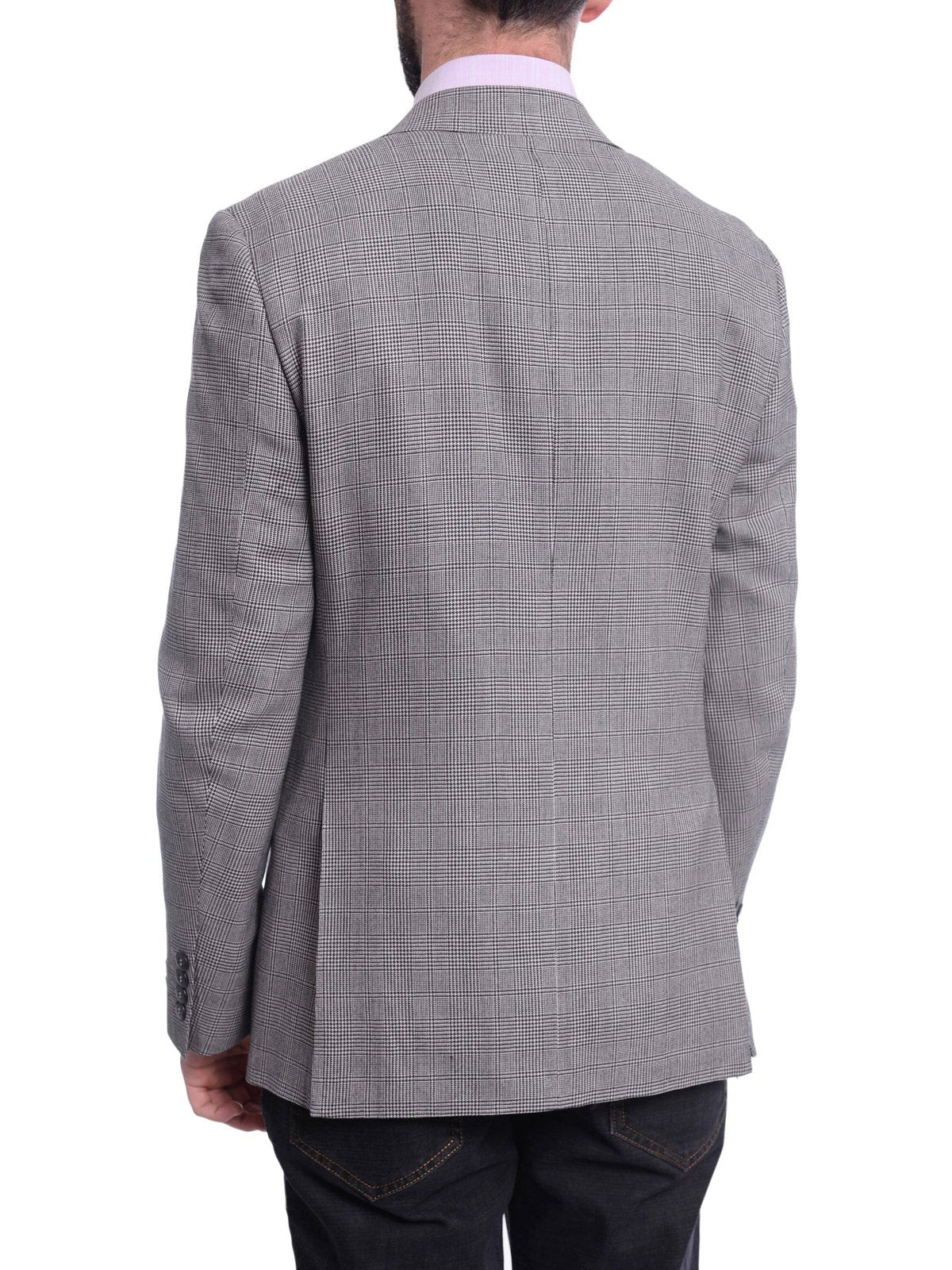 Napoli BLAZERS Napoli Slim Fit Black & White Glen Plaid Half Canvassed Zegna Wool Sportcoat