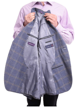 Napoli BLAZERS Napoli Slim Fit Blue Check With Windowpane Two Button Half Canvassed Wool Blazer