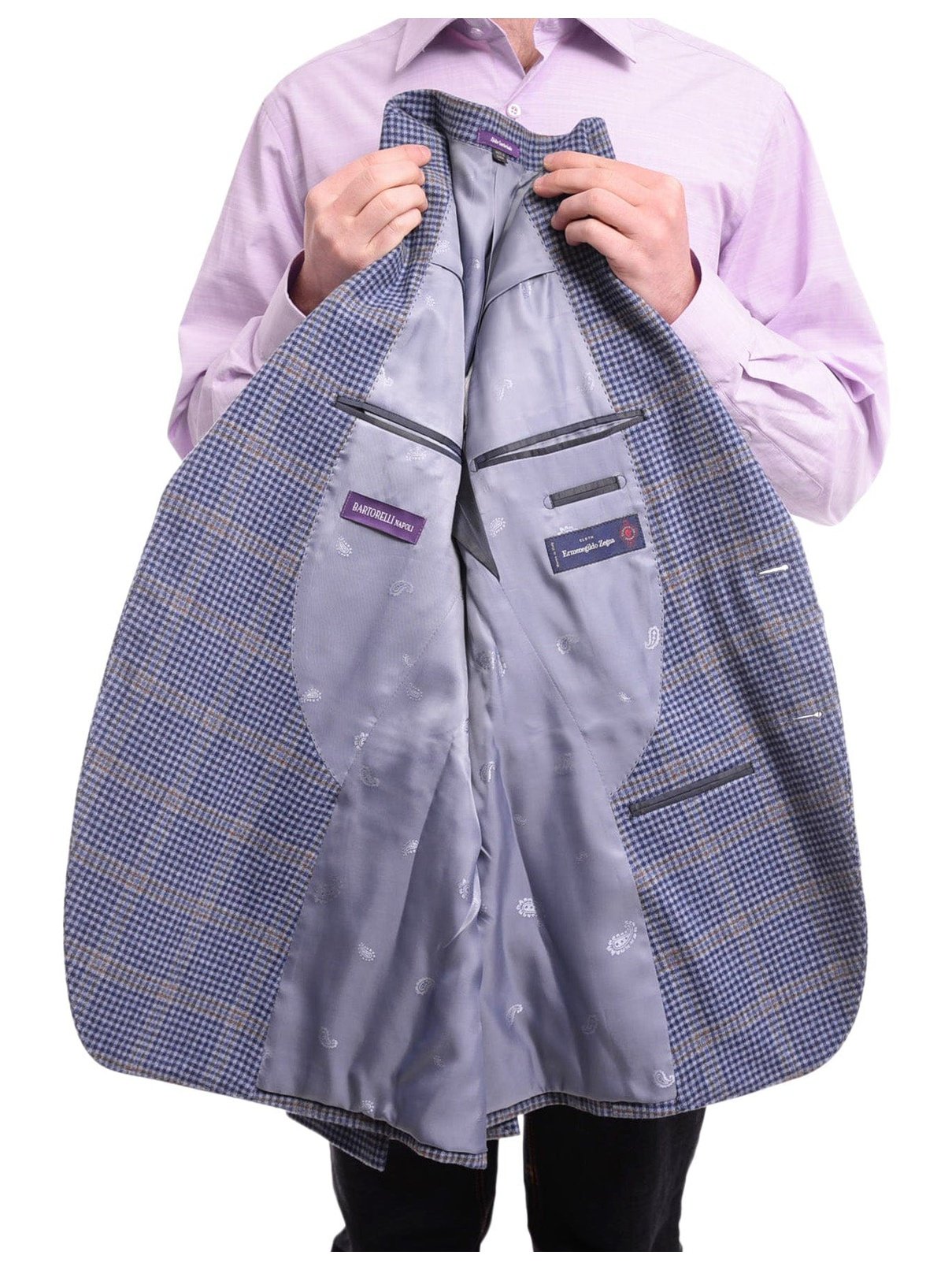 Napoli BLAZERS Napoli Slim Fit Blue Check With Windowpane Two Button Half Canvassed Wool Blazer