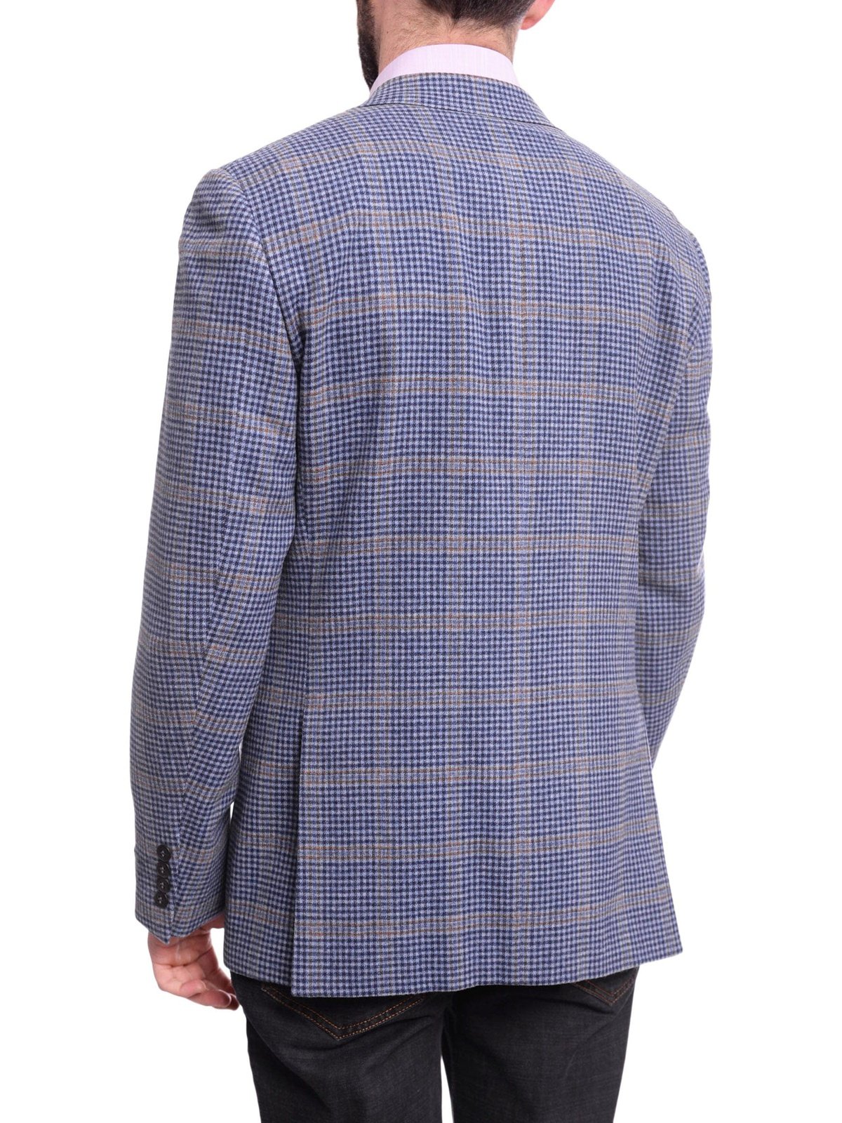 Napoli BLAZERS Napoli Slim Fit Blue Check With Windowpane Two Button Half Canvassed Wool Blazer