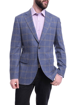 Napoli BLAZERS Napoli Slim Fit Blue Check With Windowpane Two Button Half Canvassed Wool Blazer