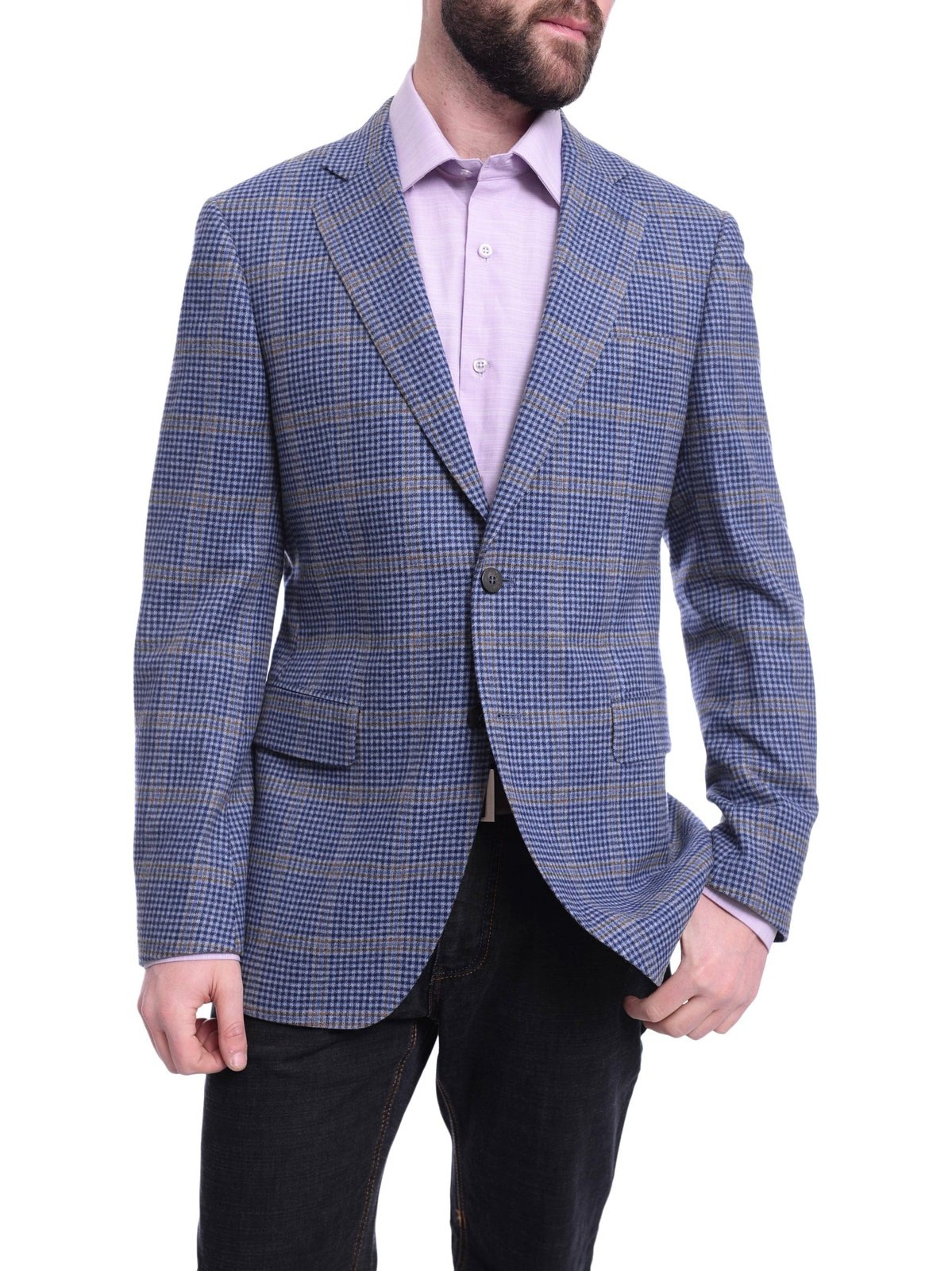 Napoli BLAZERS Napoli Slim Fit Blue Check With Windowpane Two Button Half Canvassed Wool Blazer