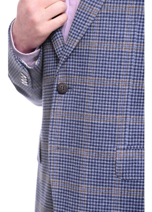 Napoli BLAZERS Napoli Slim Fit Blue Check With Windowpane Two Button Half Canvassed Wool Blazer
